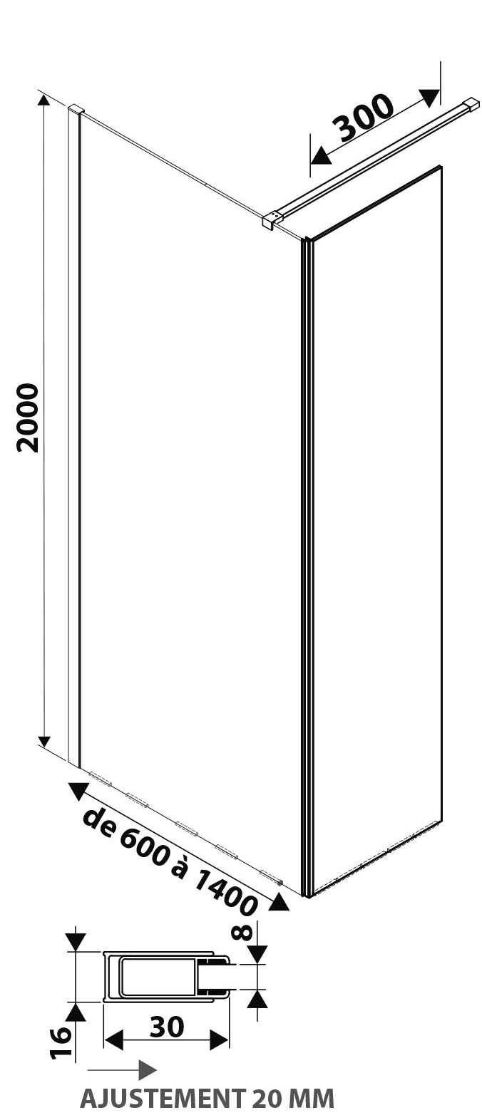 Schéma de «  Paroi de douche Lyora+30  »