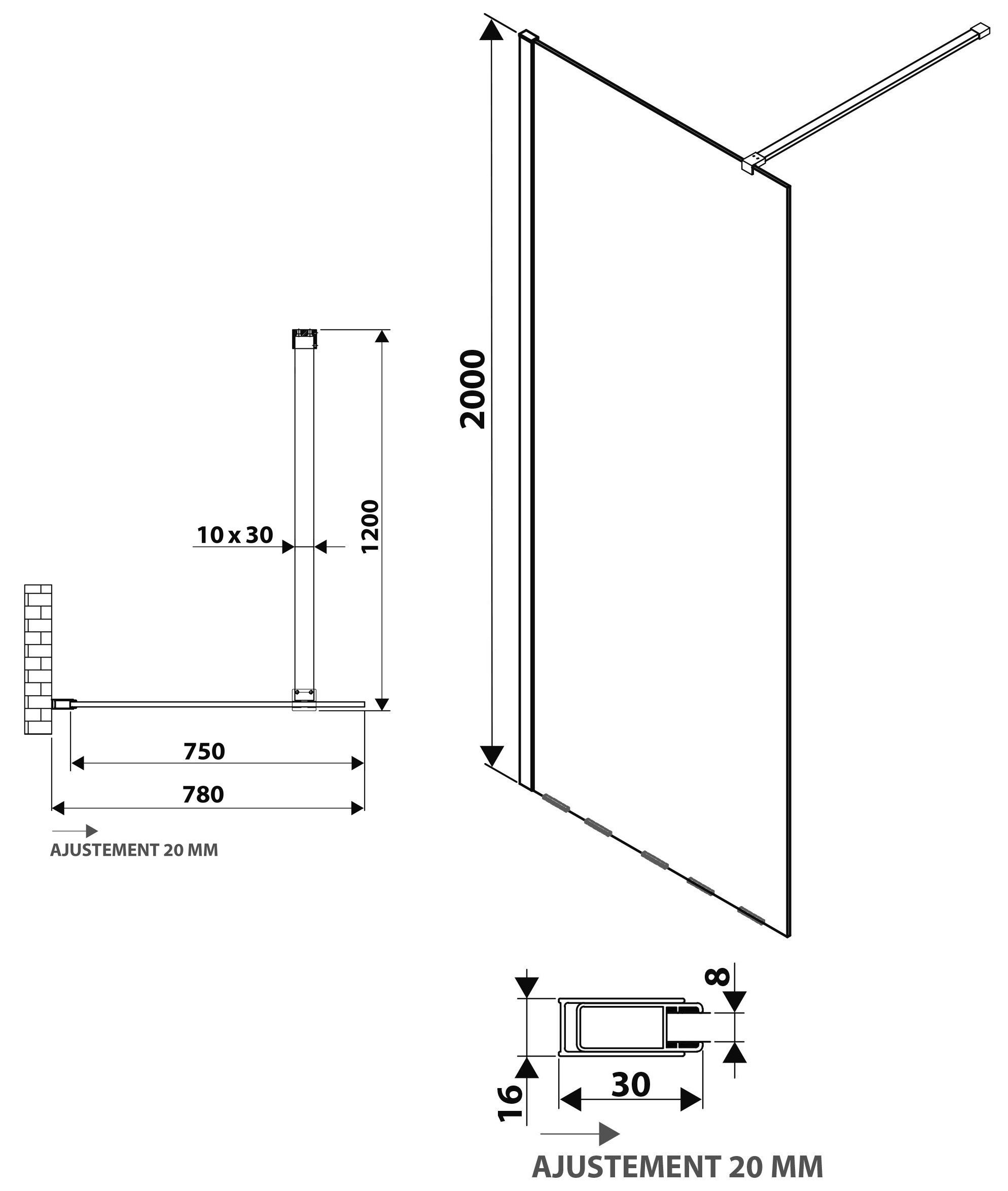 Schéma de «  Paroi de douche Lyora  »
