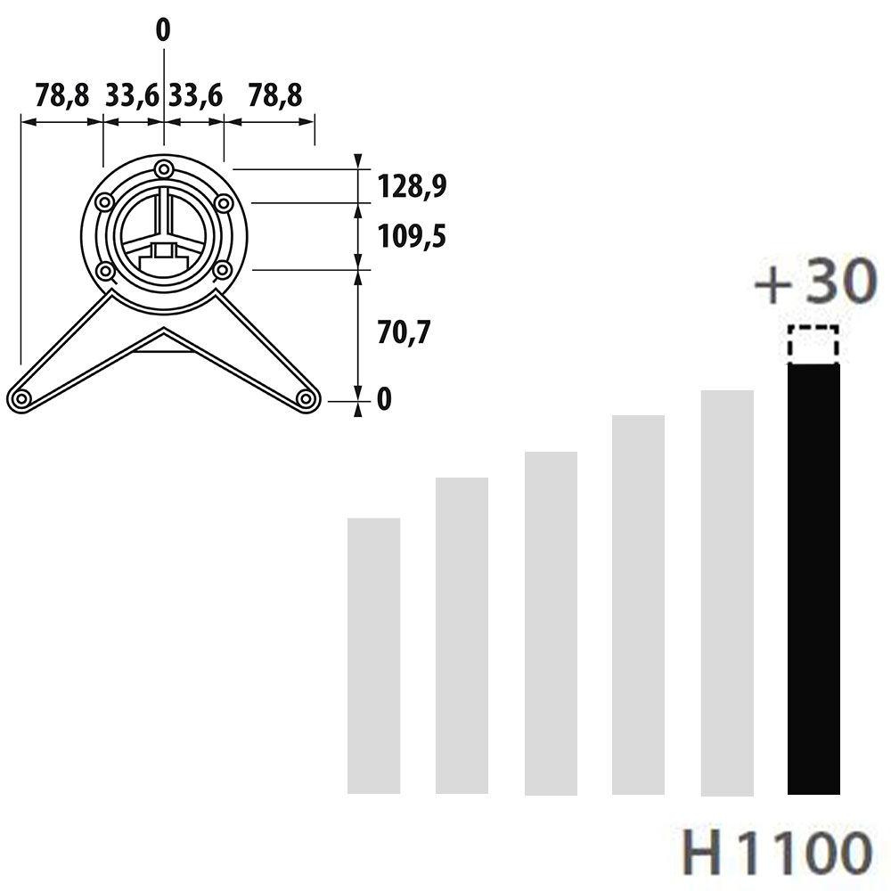 Schéma de «  Pied rond basique Aspect inox 1100 mm  »