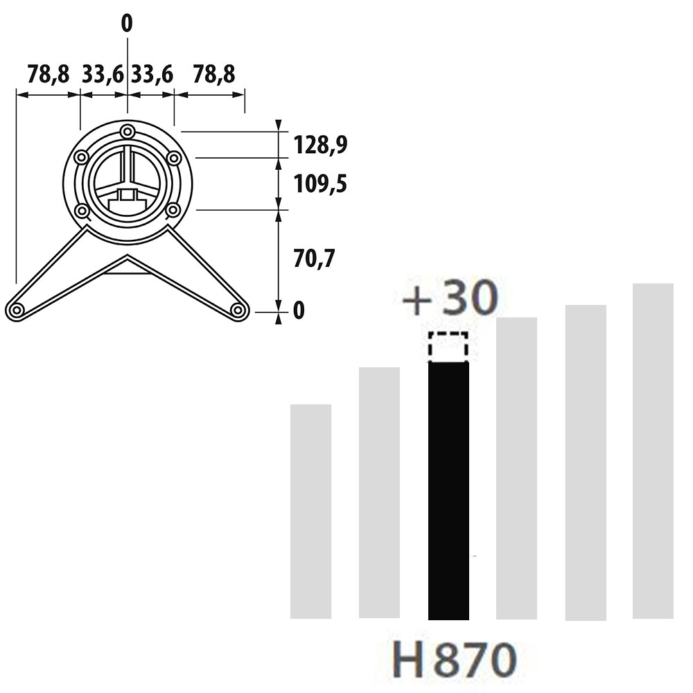 Schéma de «  Pied rond Inox poli 870 mm  »